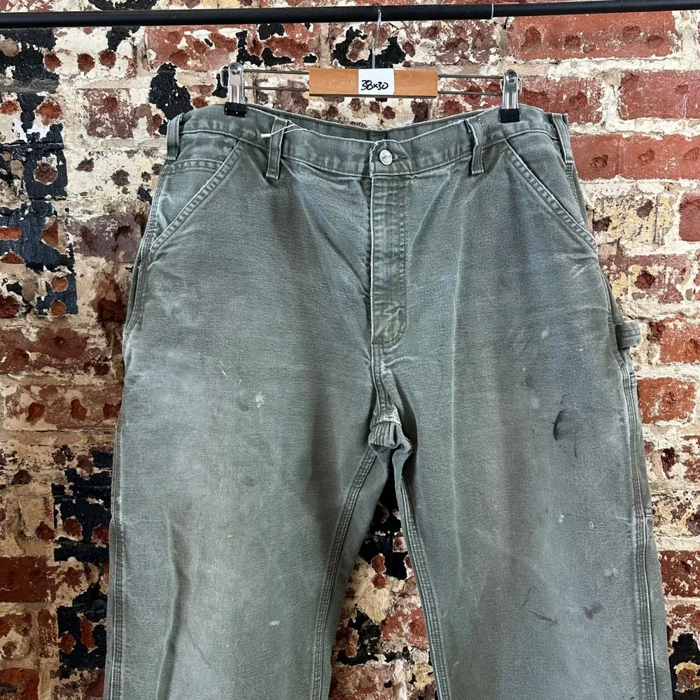 Carhartt B11 MOS Green Washed Duck Canvas Carpenter Workwear Pants Mens 38x30